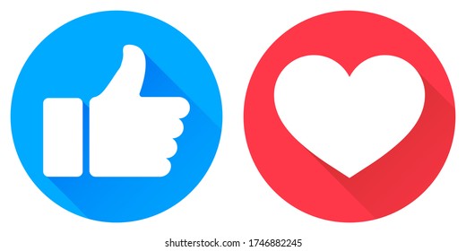 Thumb up and heart icon. Vector like and love icon. Ready like and love button for website and mobile app