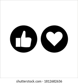 Thumb up and heart icon. Vector like and love icon. Ready like and love button for website on white background