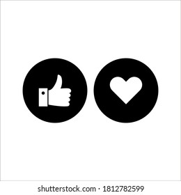 Thumb up and heart icon. Vector like and love icon. Ready like and love button for website on white background