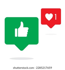 Thumb up and heart icon. Vector like and love icon. Ready like and love button for website and mobile app.