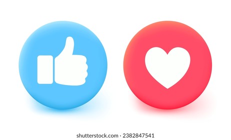 Thumb up and heart icon. Vector like and love button for website and mobile app