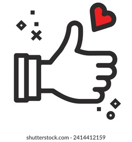 Thumb up and heart icon. Vector like and love icon. 