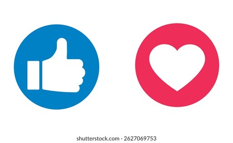 Thumb up and heart icon. Vector like and love icon. Ready like and love button for website and mobile app.