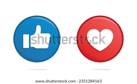 Thumb up and heart icon. Vector like and love icon. Like and love buttons are ready for websites and mobile apps.