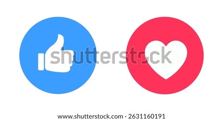 Thumb up and heart icon. Vector like and love icon. Ready like and love button for website and mobile app.