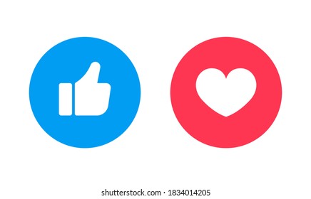 Thumb up and heart. Love icon and like icon. Social media reactions. Web buttons for social network.