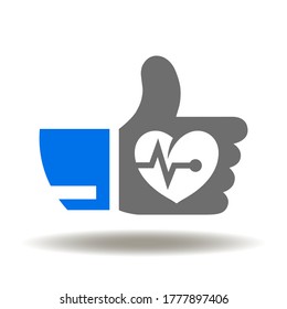 Thumb Up Heart Pulse Icon Vector. Like Health Care Logo. Medical Service Positive Feedback Sign. Patient Satisfaction Illustration.