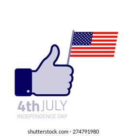 Thumb up hold american flag icon. American Independence day design. Vector illustration