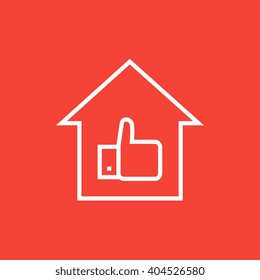 Thumb up in house line icon.