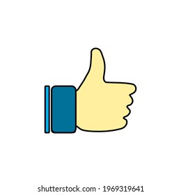 Thumb icon accented with flat blue clothes