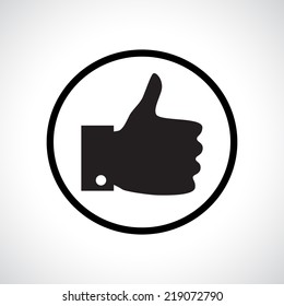Thumb up icon. Black flat symbol with shadow. Approval concept