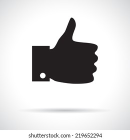 Thumb up icon. Black flat symbol with shadow. Approval concept
