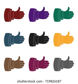 Thumb up icon in black style isolated on white background. Conference and negotiations symbol stock vector illustration.