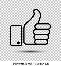 Thumb up icon, blue vector logo. Thumb up isolated like symbol.