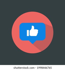 Thumb up icon, blue vector logo. Circle isolated like symbol.