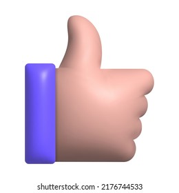 Thumb up icon. Cartoon thumb up sign hand gesture. 3d rendered illustration
