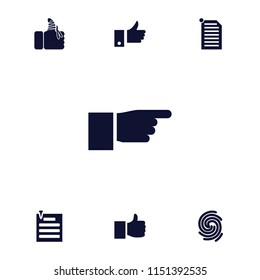 Thumb icon. collection of 7 thumb filled icons such as like, injured finger, paper pin, finger print. editable thumb icons for web and mobile.