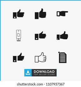 Thumb icon. collection of 9 thumb filled and outline icons such as pointing, like, paper pin. editable thumb icons for web and mobile.