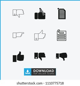 Thumb icon. collection of 9 thumb filled and outline icons such as dislike, injured finger, paper pin. editable thumb icons for web and mobile.