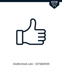 Thumb up icon collection in outlined or line art style, editable stroke vector
