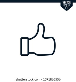 Thumb up icon collection in outlined or line art style, editable stroke vector
