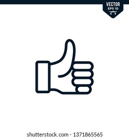 Thumb up icon collection in outlined or line art style, editable stroke vector