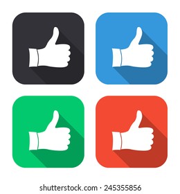 thumb icon - colored illustration (gray, blue, green, red) with long shadow