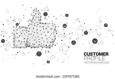 thumb up icon from dot connect line polygon network. concept of customer satisfaction , client rating and ranking.