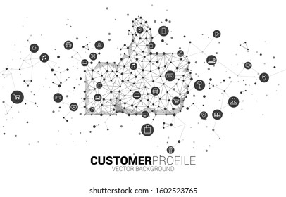 thumb up icon from dot connect line polygon network. concept of customer satisfaction , client rating and ranking.