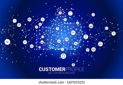 thumb up icon from dot connect line polygon network. concept of customer satisfaction , client rating and ranking.