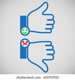 Thumb icon up and down with smileys in a flat style