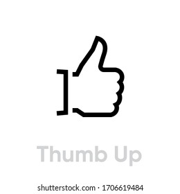 Thumb Up icon. Editable Line Vector. Modern flat design symbol hand gesture up black isolated on white background. Single Pictogram.