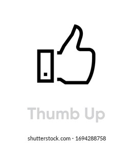 Thumb Up icon. Editable Vector Stroke. Social symbol isolated on white background. Single Pictogram.