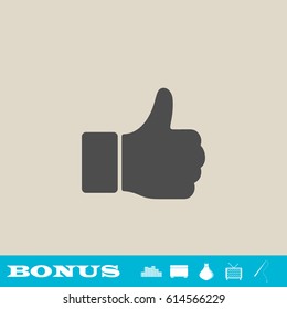 Thumb Up icon flat. Grey pictogram on light background. Vector illustration symbol and bonus button real estate, ottoman, vase, tv, fishing rod