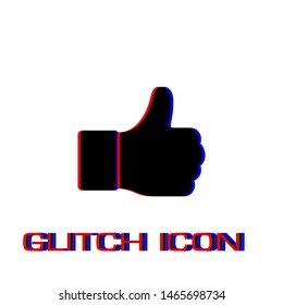 Thumb Up icon flat. Simple pictogram - Glitch effect. Vector illustration symbol