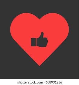 Thumb Up icon flat. Simple pictogram on heart background. Vector illustration symbol