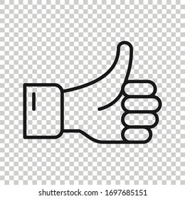 Thumb up icon in flat style. Like gesture vector illustration on white isolated background. Approval mark business concept.