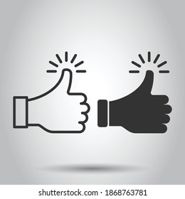 Thumb up icon in flat style. Like gesture vector illustration on white isolated background. Approval mark business concept.