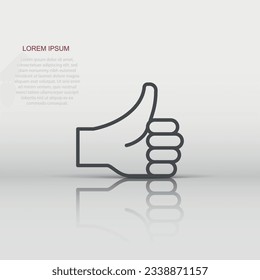 Thumb up icon in flat style. Like gesture vector illustration on white isolated background. Approval mark business concept.