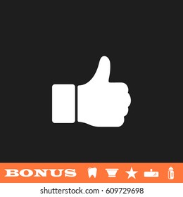 Thumb Up icon flat. White pictogram on black background. Vector illustration symbol and bonus button tooth, vase, star, mirror, bottle