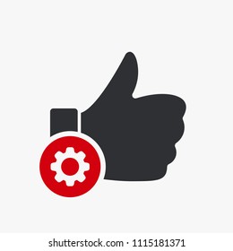 Thumb up icon, gestures icon with settings sign. Thumb up icon and customize, setup, manage, process symbol. Vector illustration