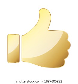 Thumb up icon. Gold thumb up icon. Vector illustration. Gold symbol of like