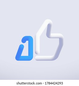 Thumb up icon, good symbol 3d. Like sign template. Social media concept. Vector illustration. EPS 10