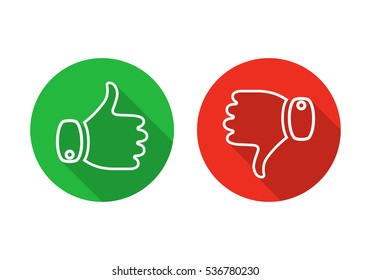 Thumb up icon isolated. Vector illustration. Thumb up and down on a the round buttons, in flat design.