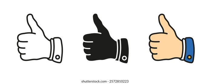 Thumb up icon. Like finger gesture. OK hand sign. Thumbs up vector illustration. Accept, approve or confirm hand symbol. Positive finger demonstration pictogram. Like or Yes human hand concept.