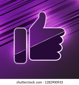 Thumb up icon, like icon on background with bright colored stripes. Vector illustration for your creative design.