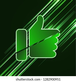Thumb up icon, like icon on background with bright colored stripes. Vector illustration for your creative design.