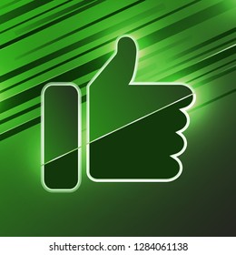 Thumb up icon, like icon on background with bright colored stripes. Vector illustration for your creative design.