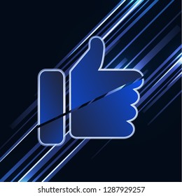 Thumb up icon, like icon on background with bright colored stripes. Vector illustration for your creative design.