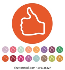 The thumb up icon. Like and yes, approve symbol. Flat Vector illustration. Button Set
